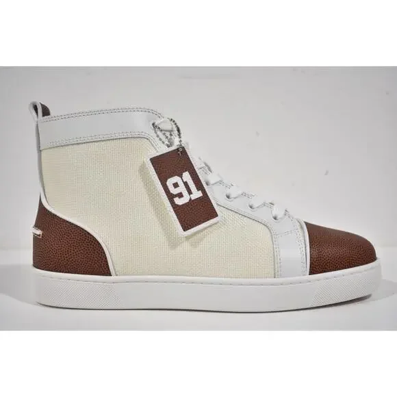 Christian Louboutin Mens Louis SB22 Flat White Brown Bowl High Top Sneaker 42 9